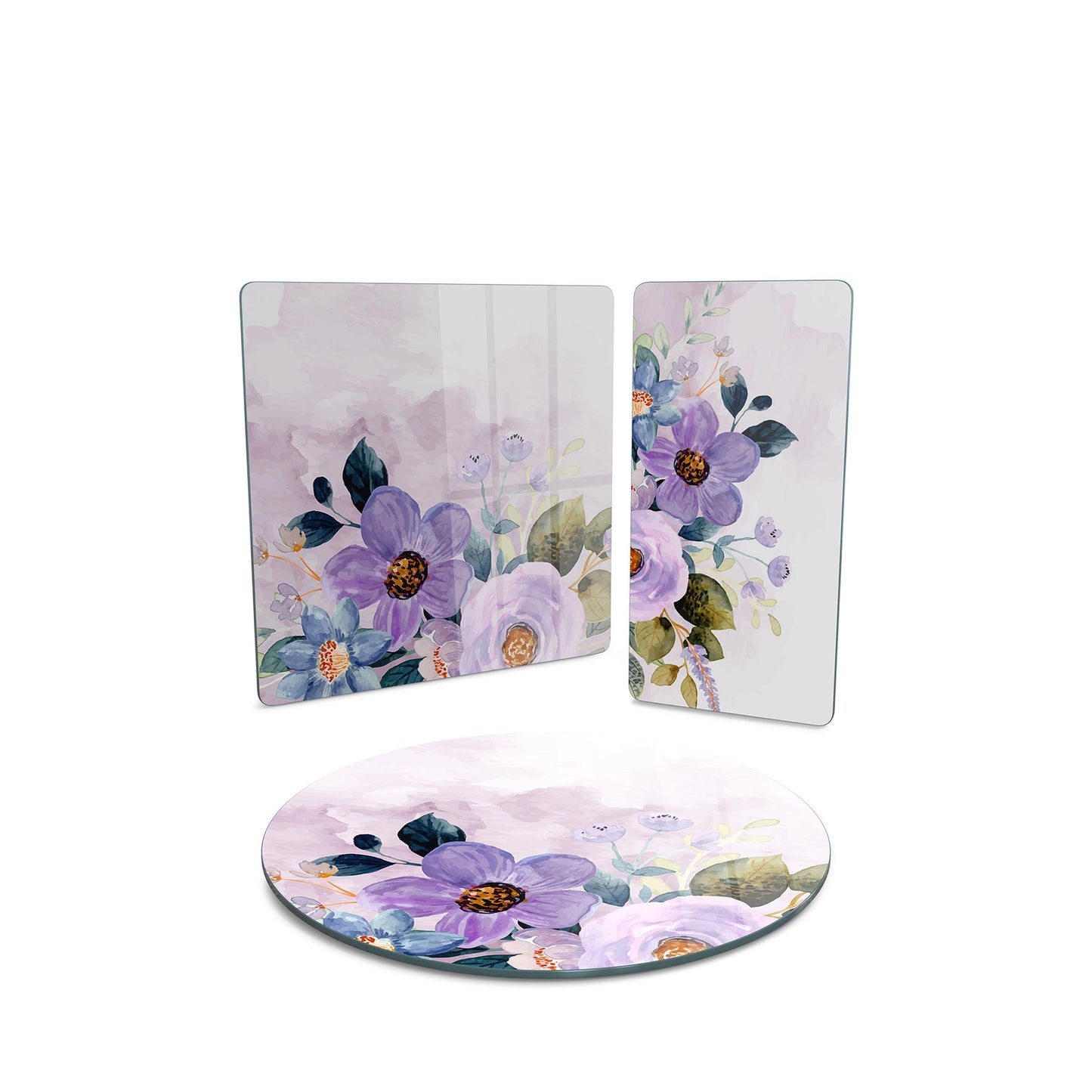 Vivantes 3 piece glass serving set - Purple Flowers