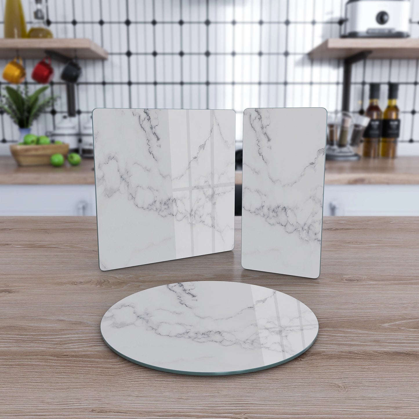 Vivantes 3 piece glass serving set - White Marble w