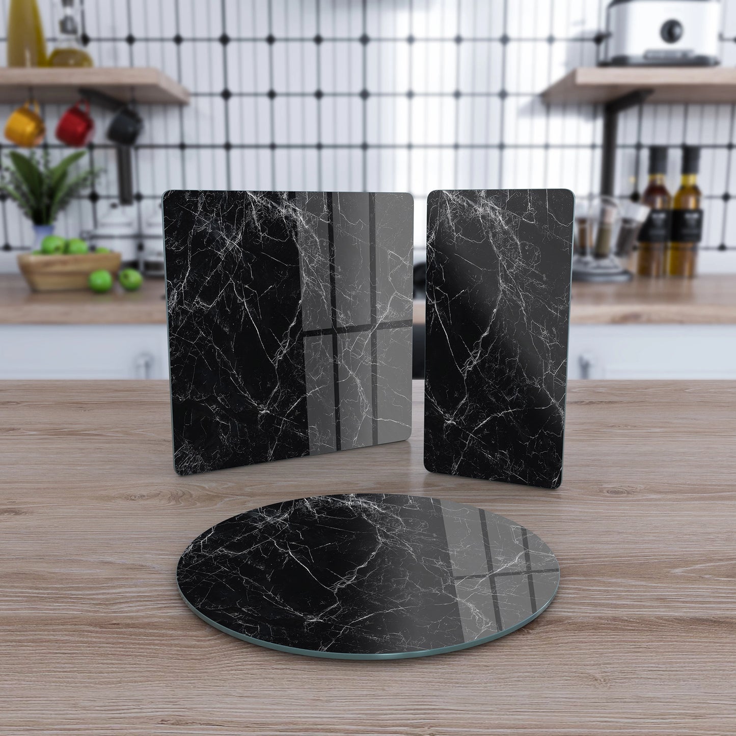 Vivantes 3 piece glass serving set - Black and White Marble