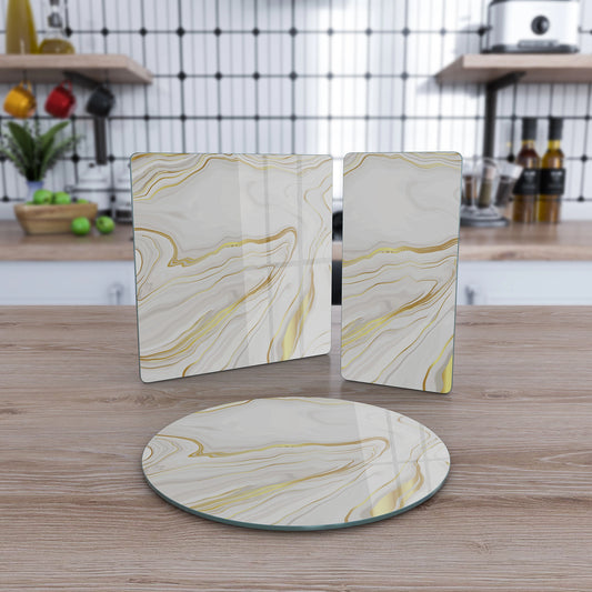 Vivantes 3 piece glass serving set - White Golden Marble