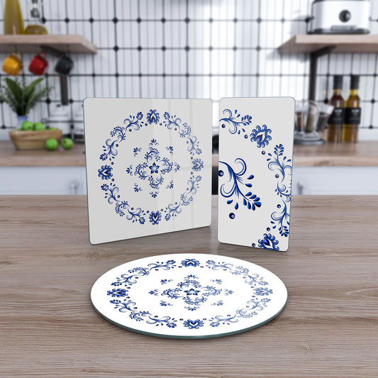 Vivantes 3 piece glass serving set - Chinese Tile