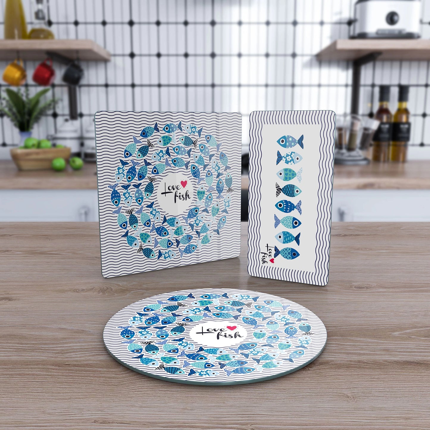 Vivantes 3 piece glass serving set - Love Fish