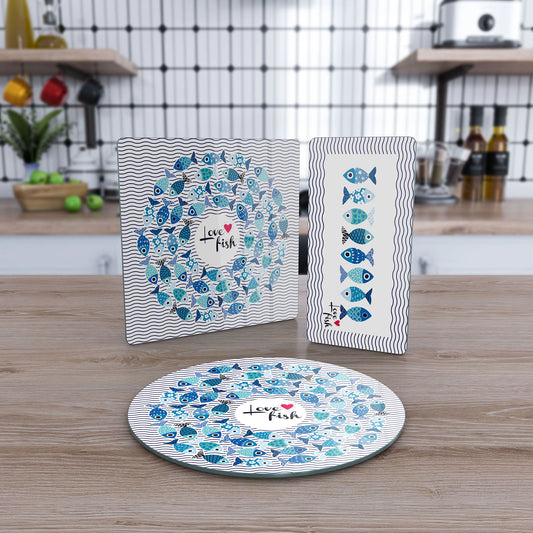 Vivantes 3 piece glass serving set - Love Fish