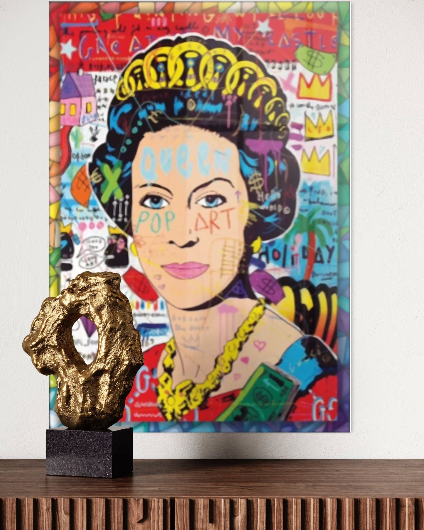 Vivantes Tempered Glass Wall Art - Pop Art Queen of England