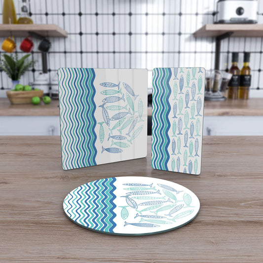 Vivantes 3 piece glass serving set - Turquoise Sardines