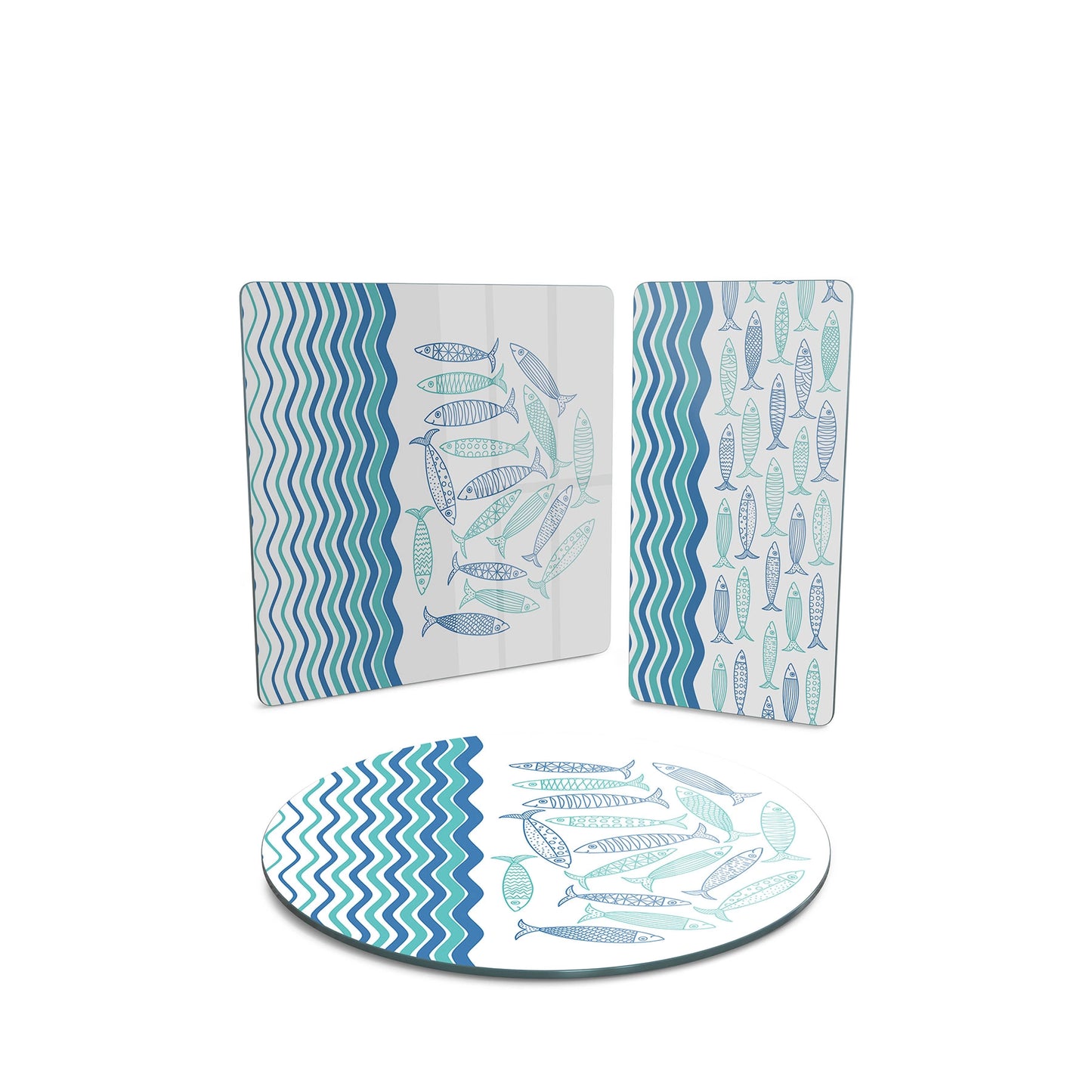 Vivantes 3 piece glass serving set - Turquoise Sardines