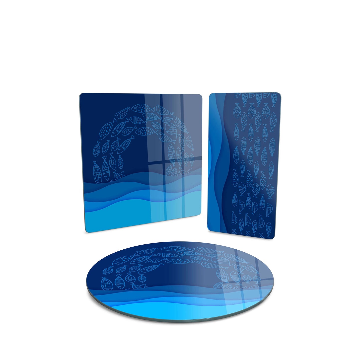 Vivantes 3 piece glass serving set - Blue Fish Blue Waves