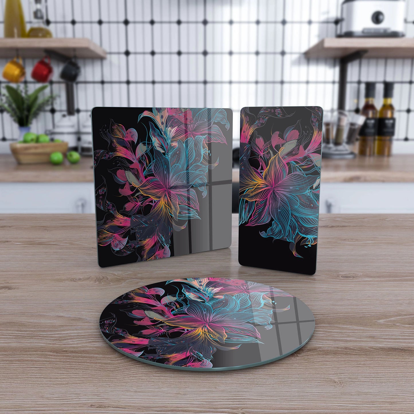 Vivantes 3 piece glass serving set - Neon Flowers