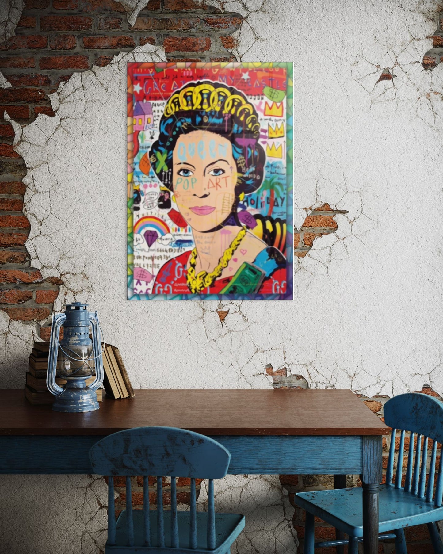 Vivantes Tempered Glass Wall Art - Pop Art Queen of England