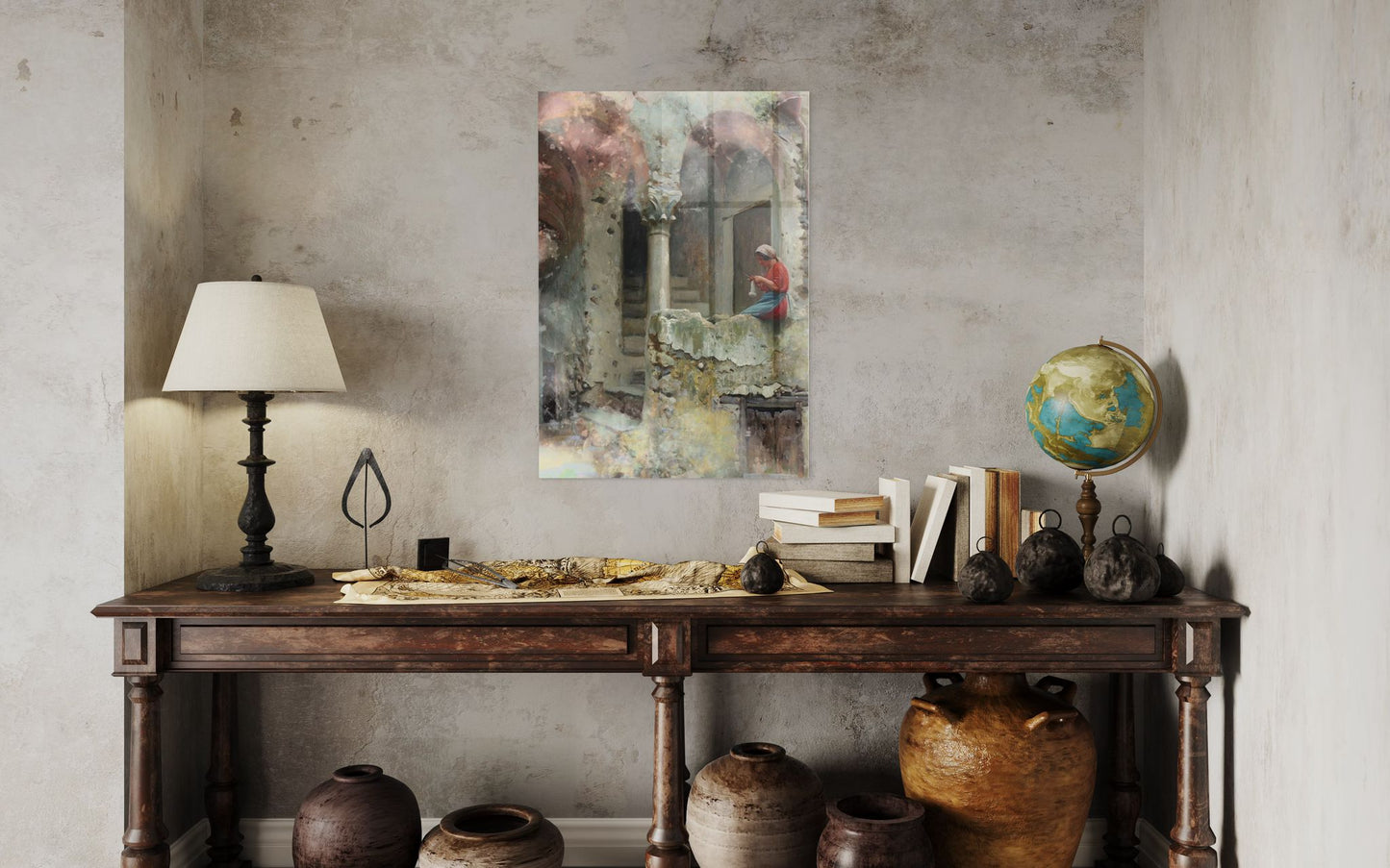 Vivantes Tempered Glass Wall Art - Girl in the ruins