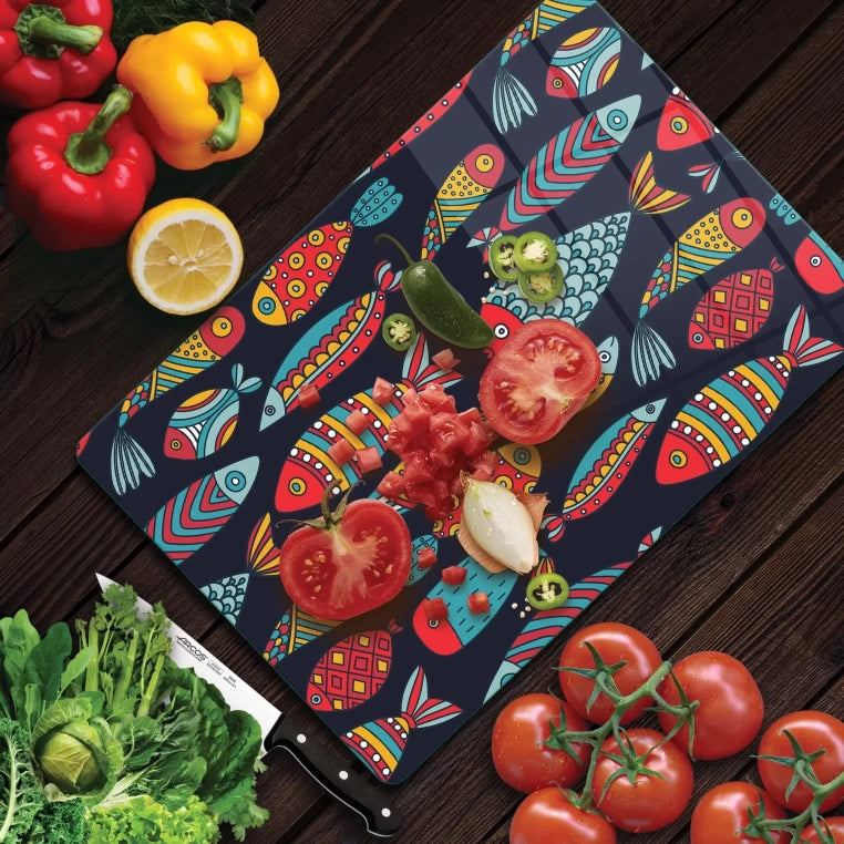 Tempered Glass Cutting Board - African Fish