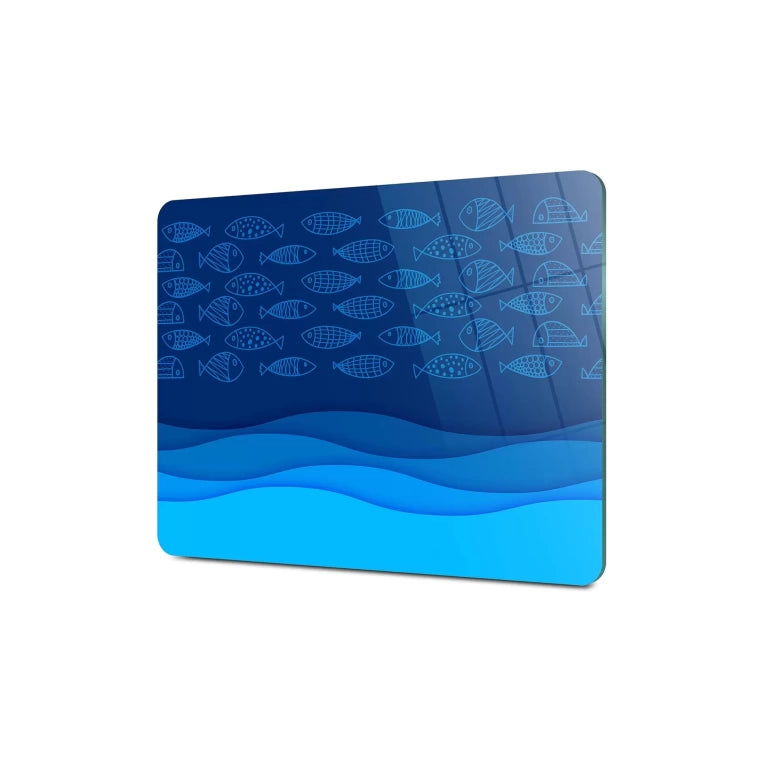 Tempered Glass Cutting Board - Deep Blue with Fish