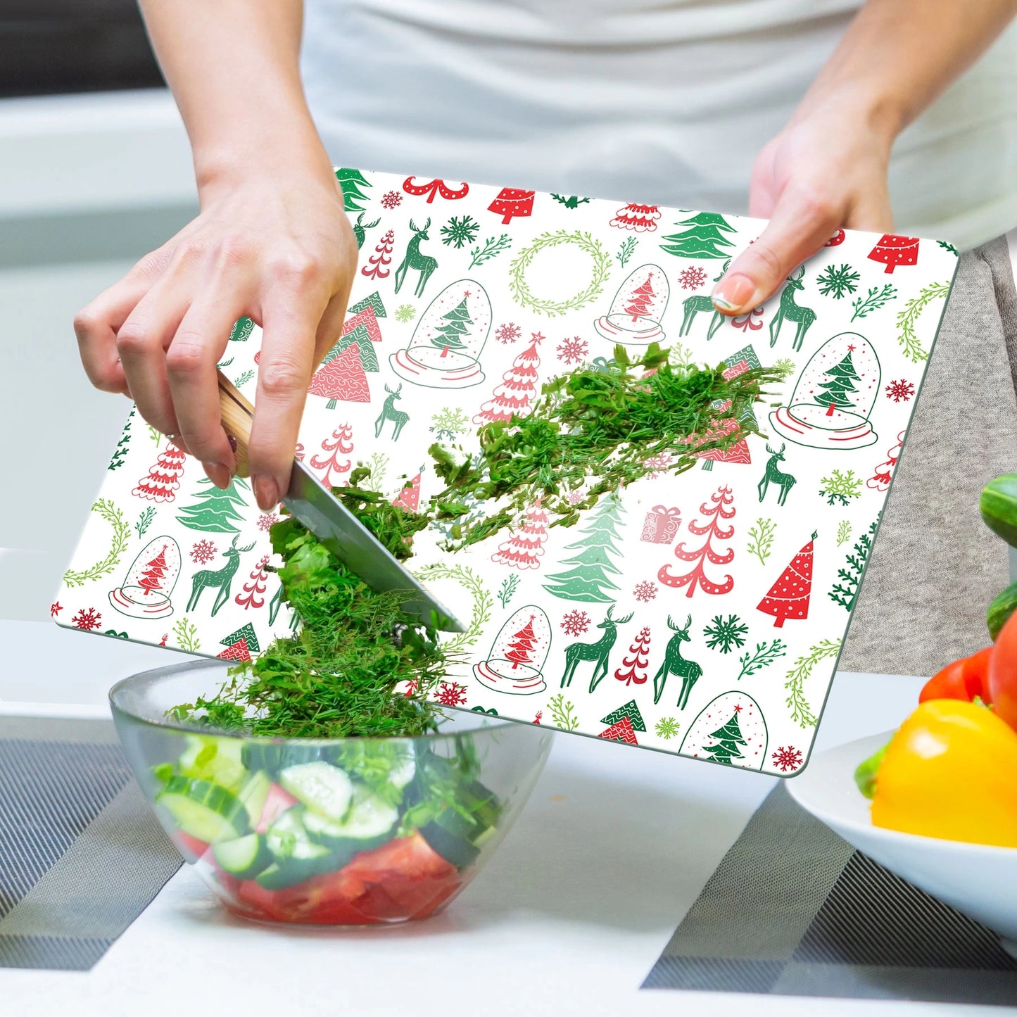 Tempered Glass Cutting Board - Mixed Christmas