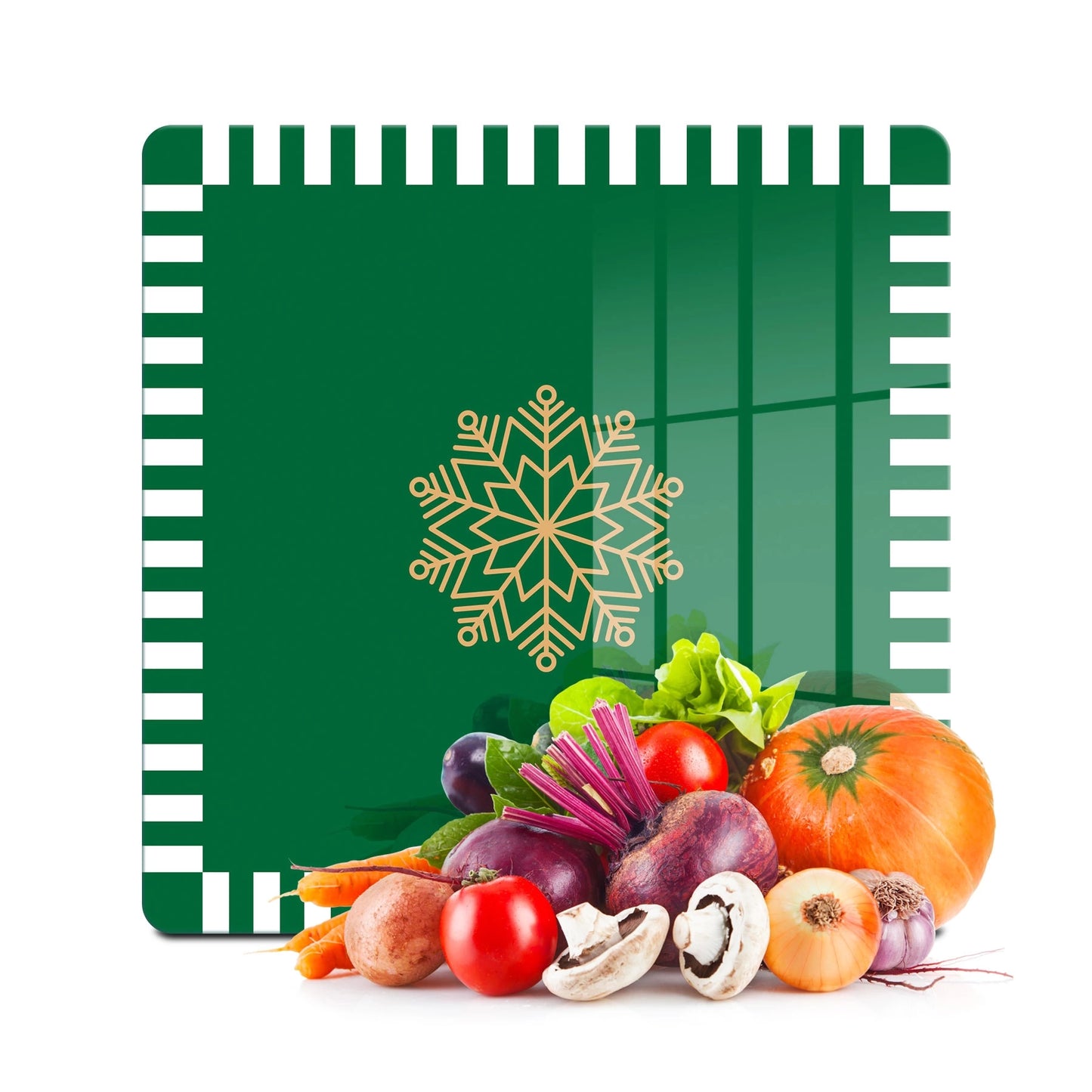 Tempered Glass Square Cutting Board - Christmas Green Snowflakes