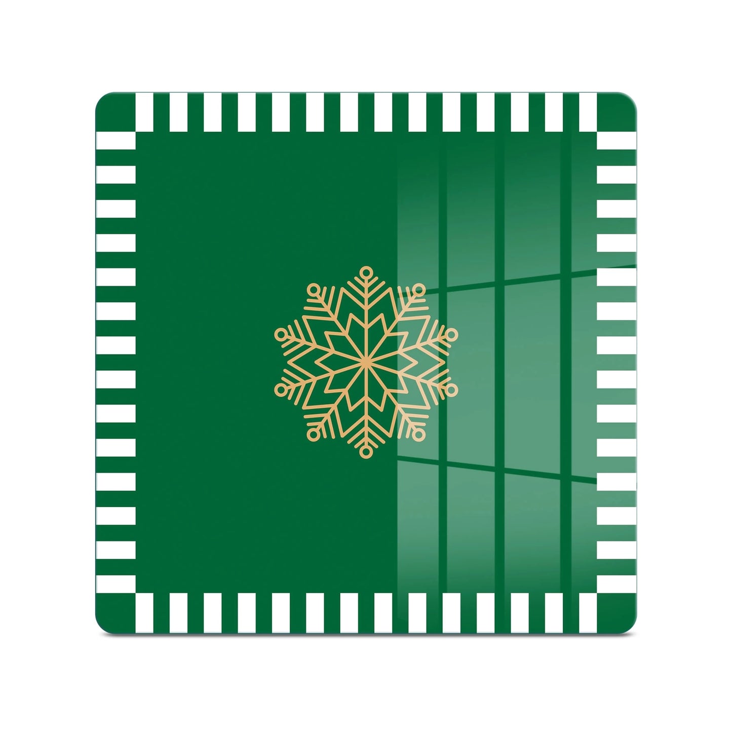 Tempered Glass Square Cutting Board - Christmas Green Snowflakes