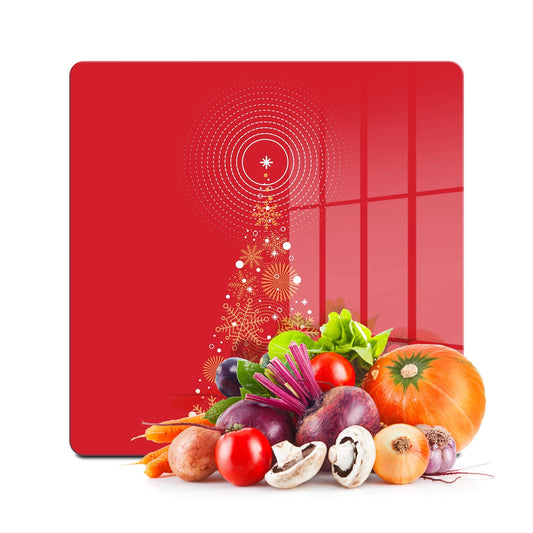 Tempered Glass Square Cutting Board - Christmas Red Christmastree