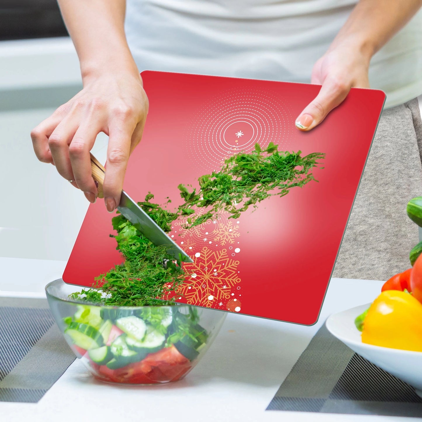 Tempered Glass Square Cutting Board - Christmas Red Christmastree