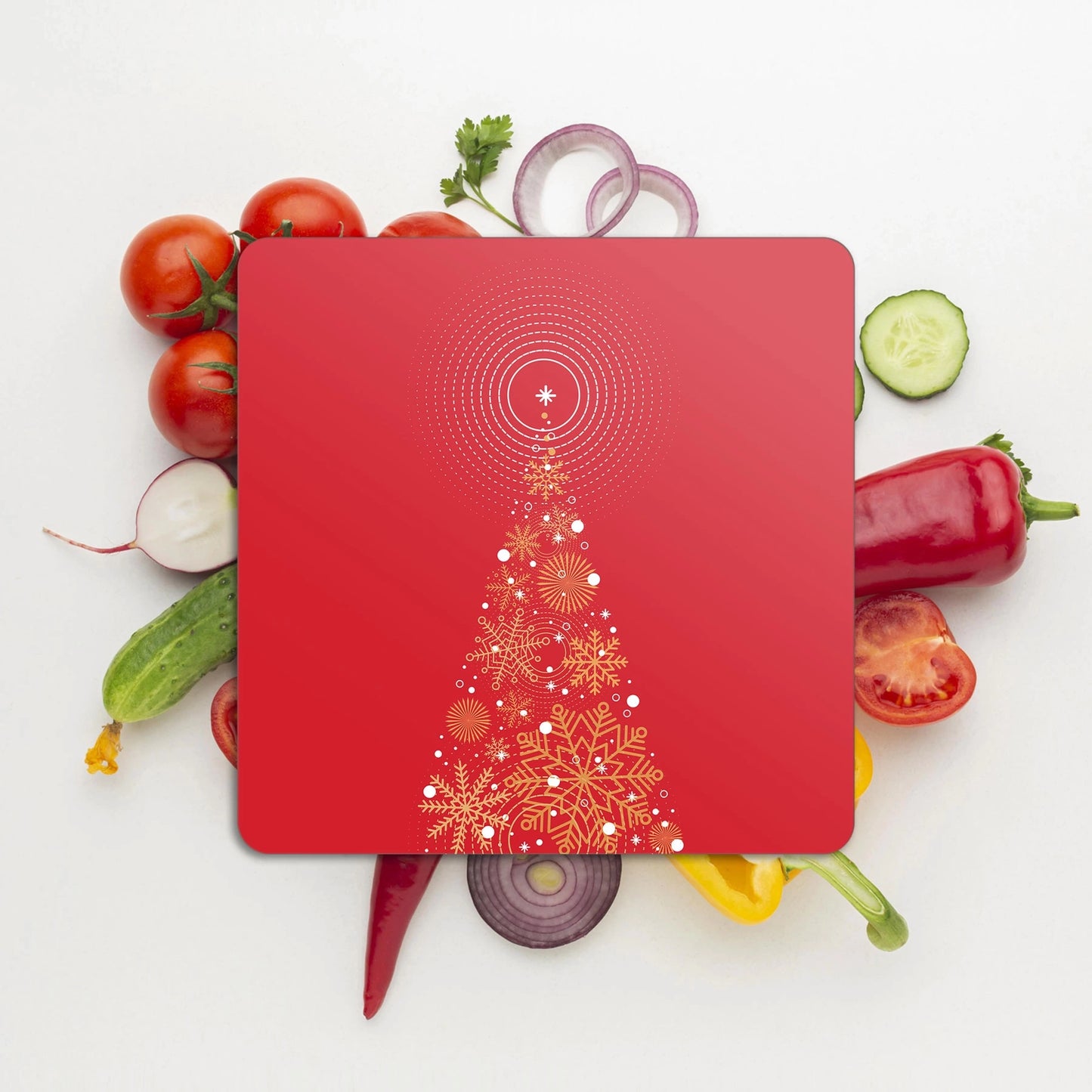 Tempered Glass Square Cutting Board - Christmas Red Christmastree