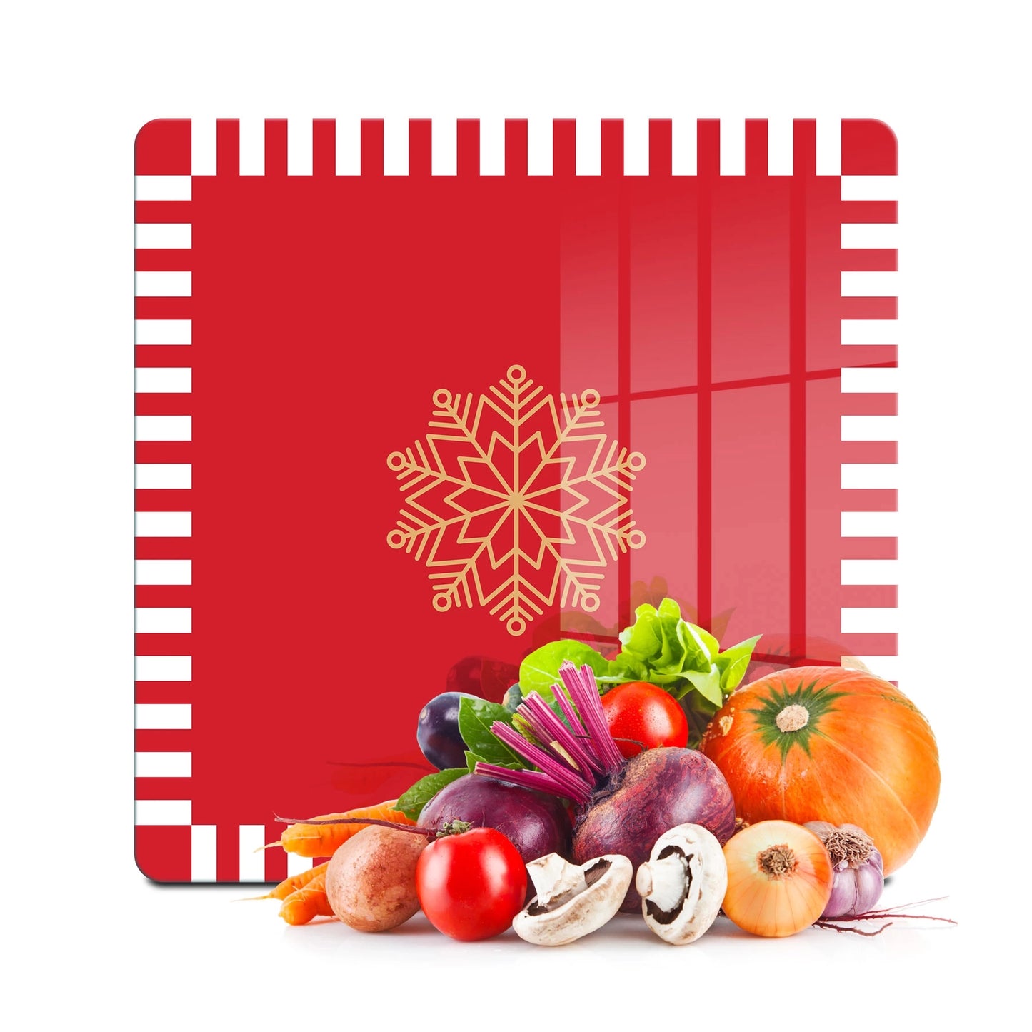 Tempered Glass Square Cutting Board - Christmas Red Snowflakes