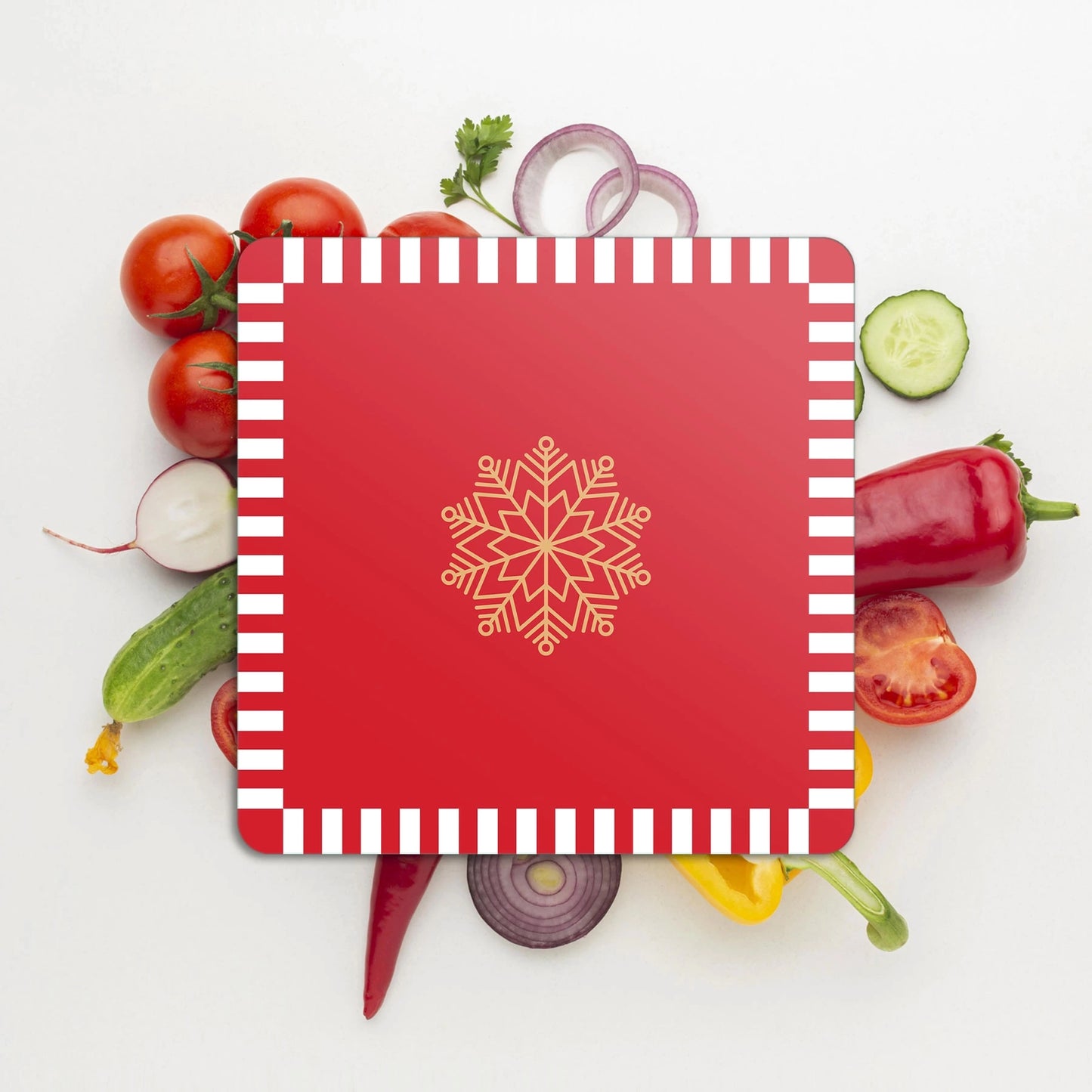 Tempered Glass Square Cutting Board - Christmas Red Snowflakes