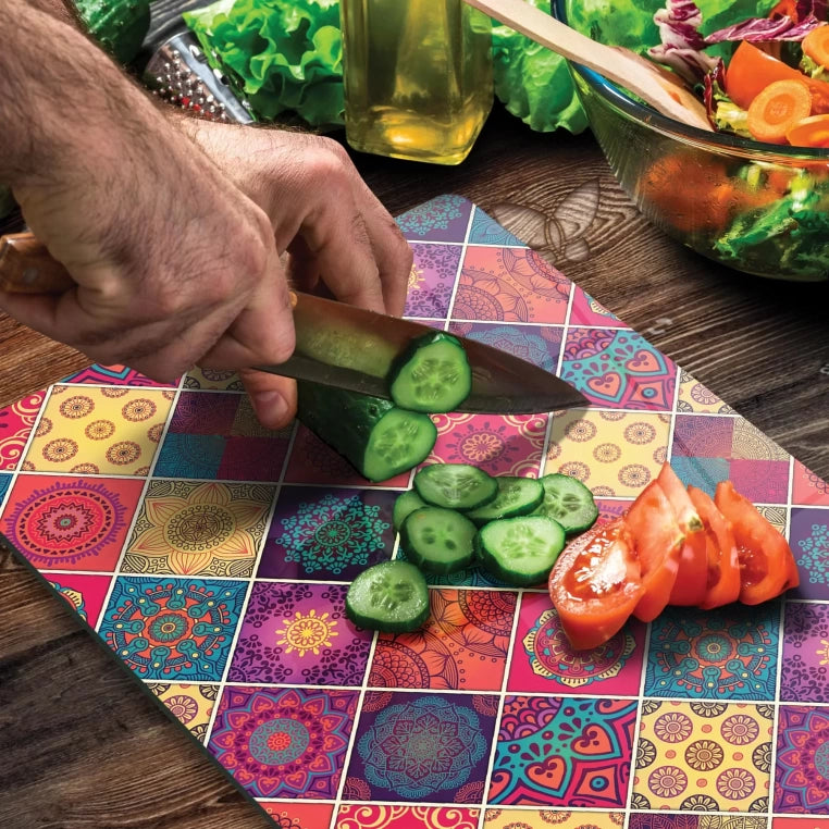 Tempered Glass Cutting Board - Small Colorful Tiles