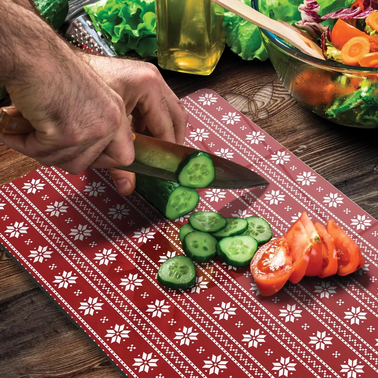 Tempered Glass Cutting Board - Christmas Snowflakes