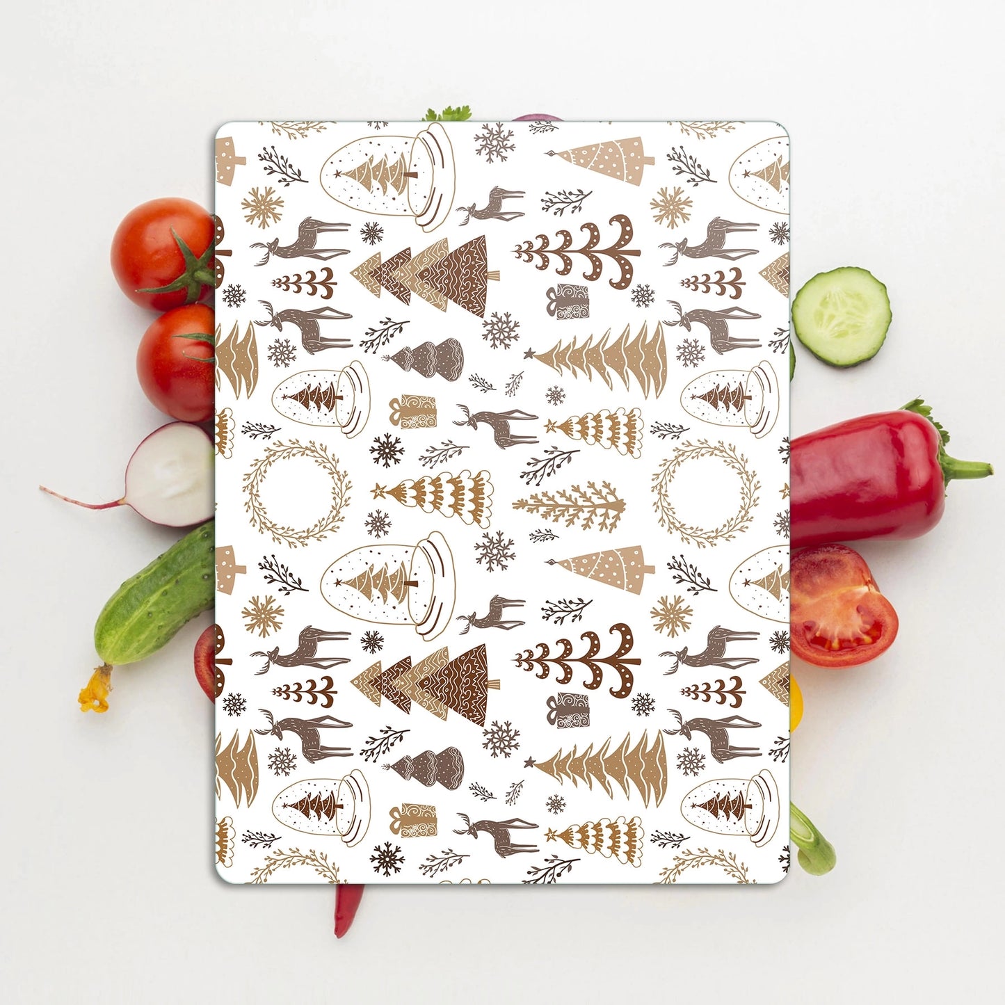 Tempered Glass Cutting Board - Brown Christmas