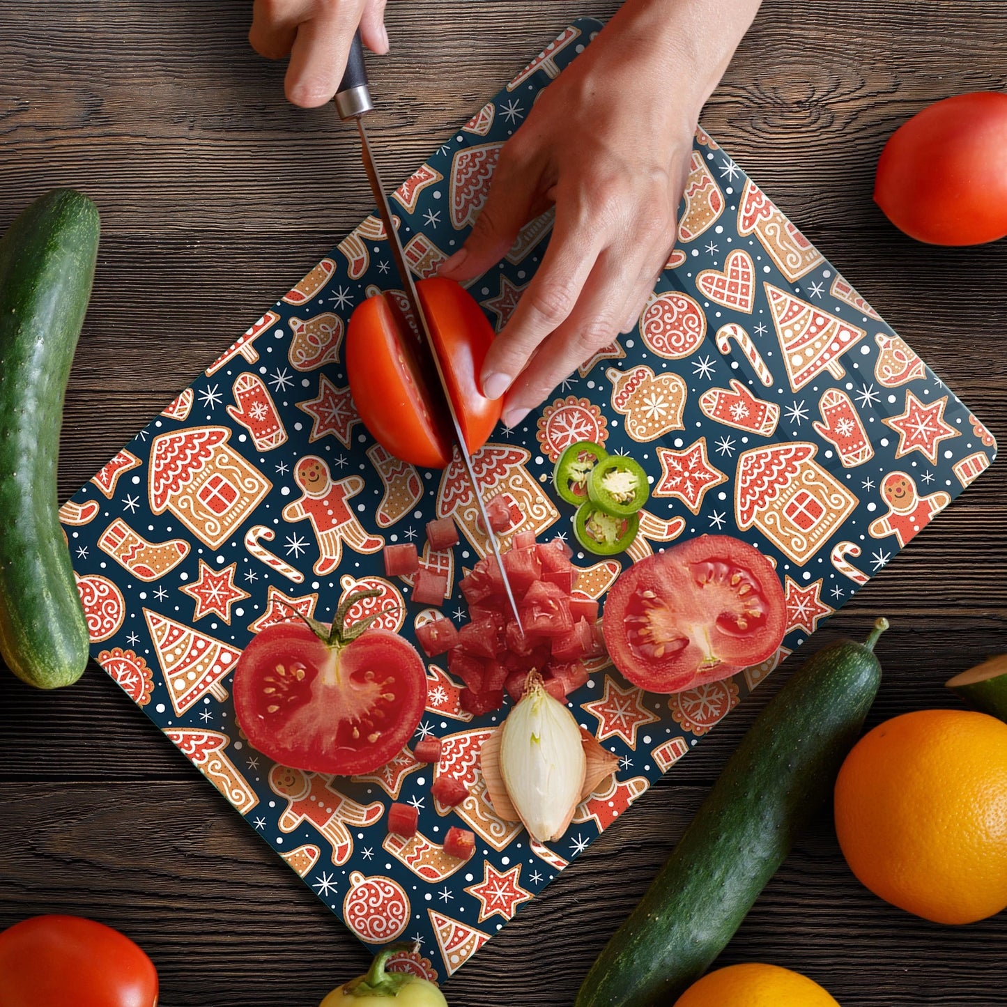 Tempered Glass Cutting Board -  Christmas Cookies