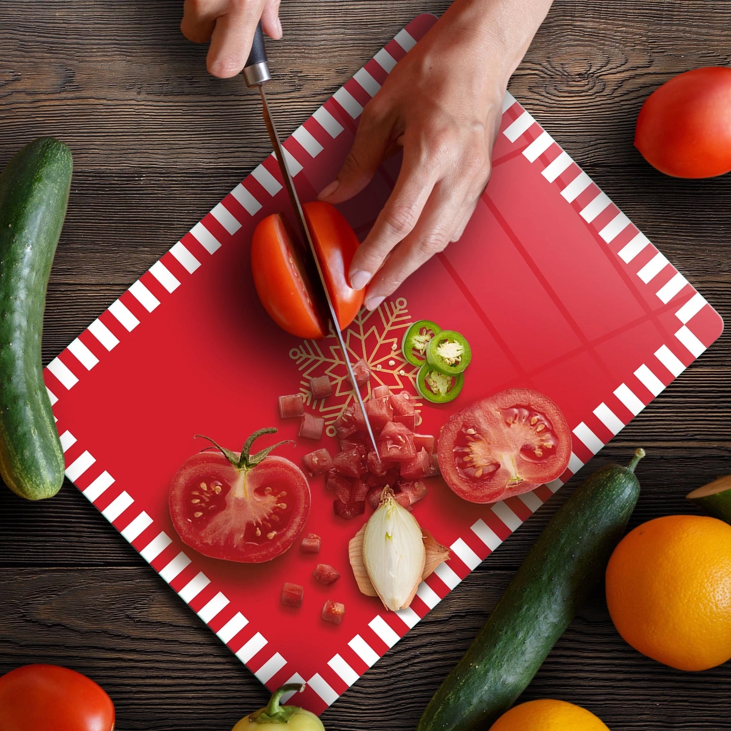 Tempered Glass Cutting Board - Snow Flake Christmas