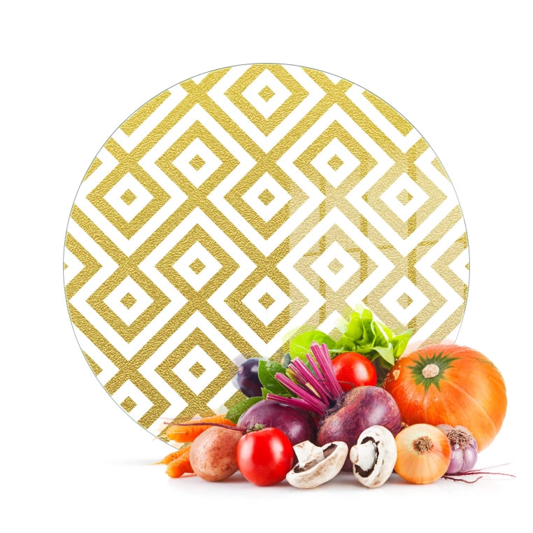 Tempered 12 inch Round Glass Cutting Board - Golden Kilim