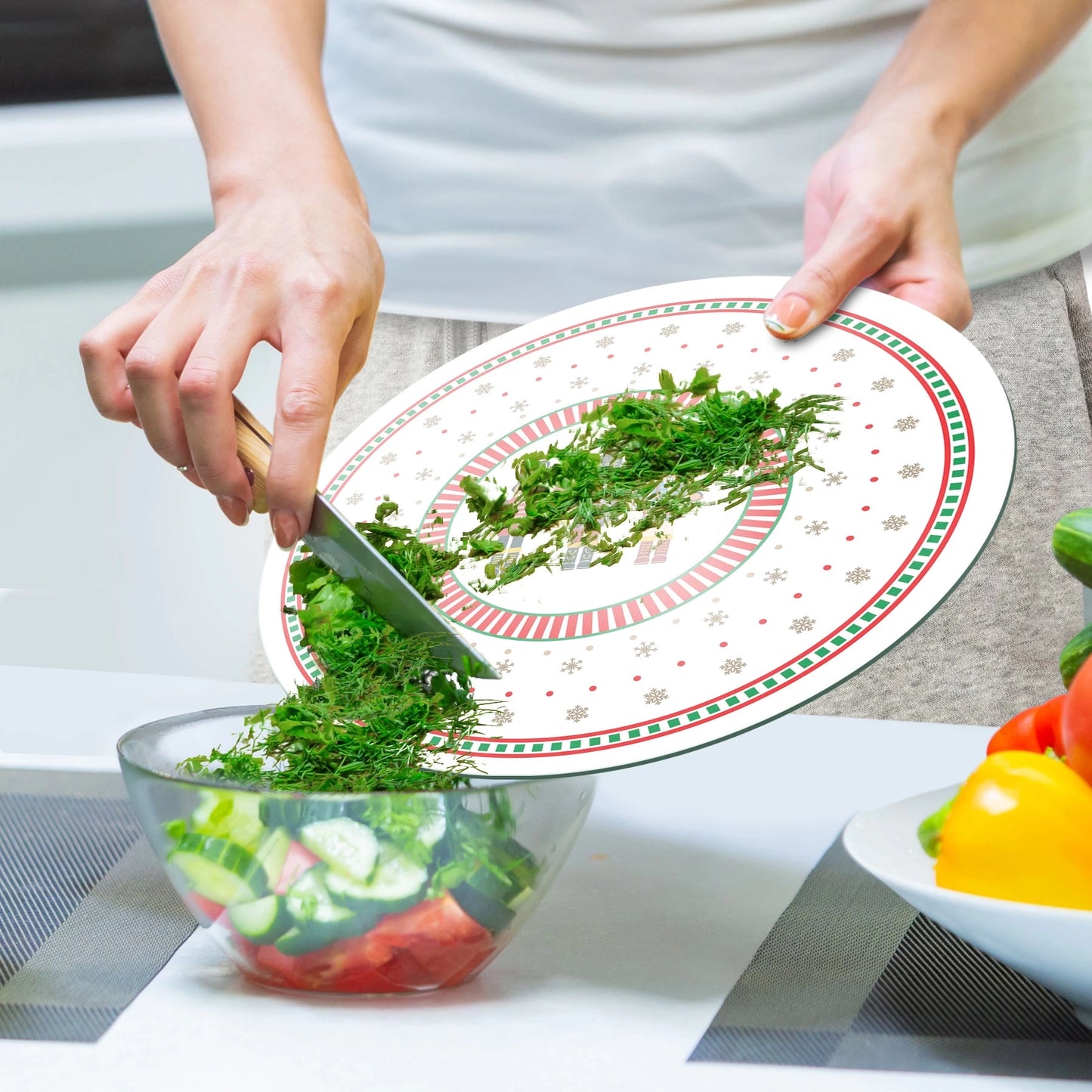 Tempered 12 inch Round Glass Cutting Board - Christmas Nutcracker Gang