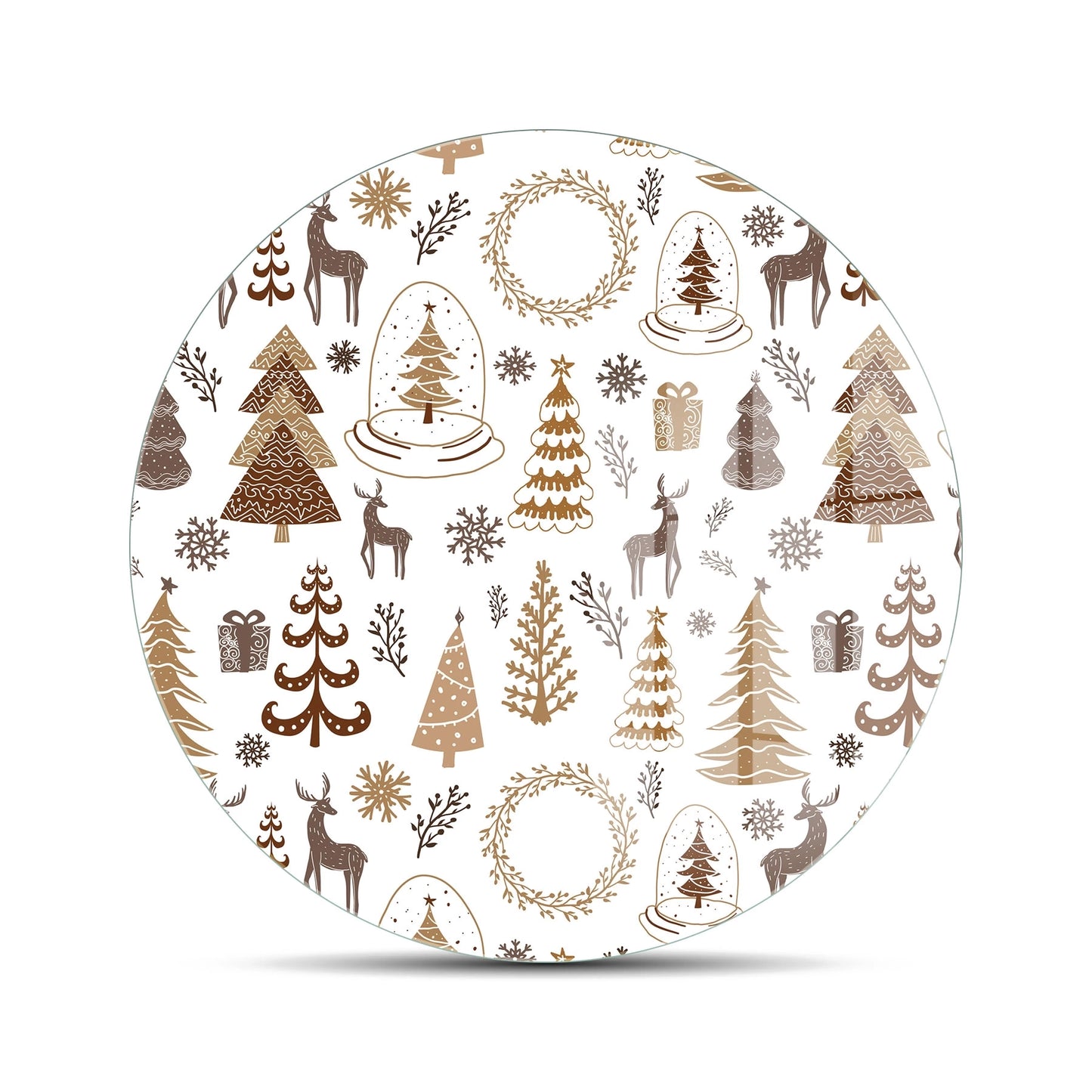 Tempered 12 inch Round Glass Cutting Board - Brown Christmas