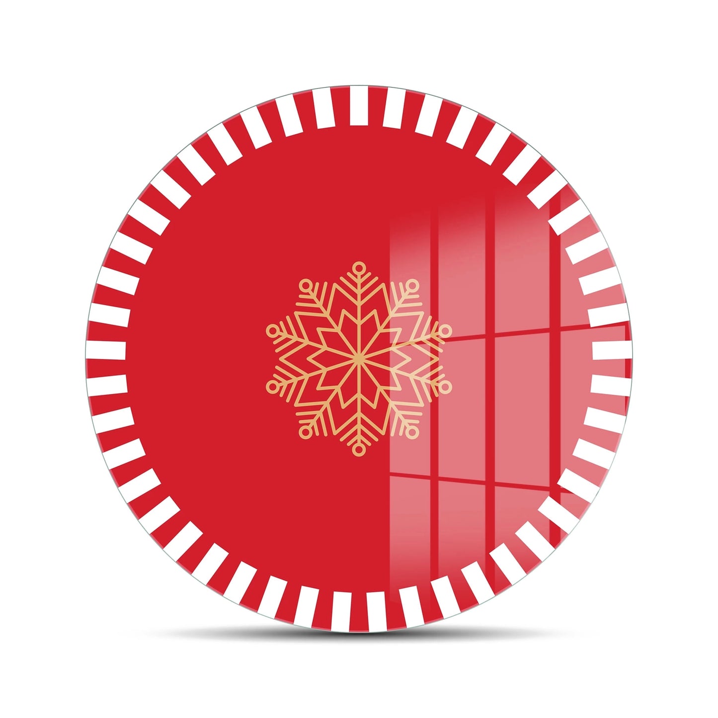 Tempered 12 inch Round Glass Cutting Board - Red Christmas Snowflake