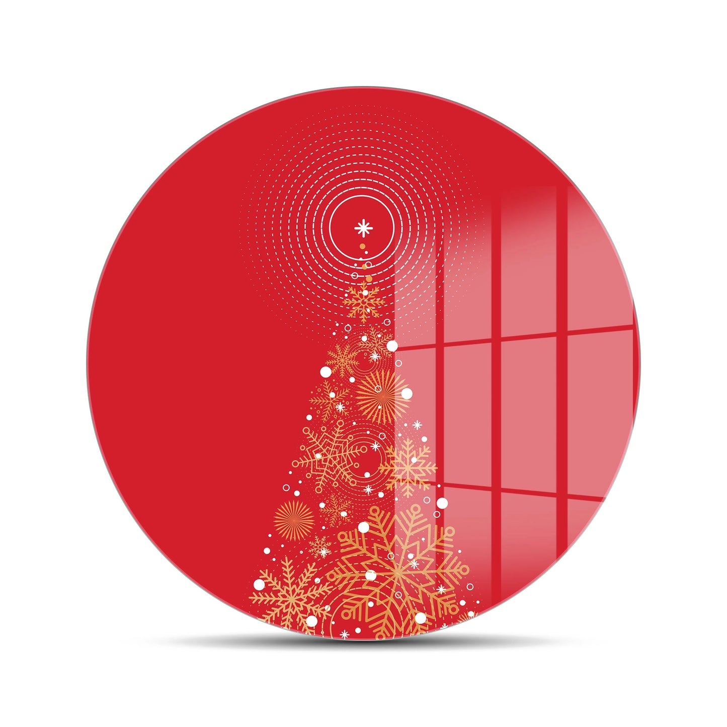 Tempered 12 inch Round Glass Cutting Board - Red Christmas Christmastree