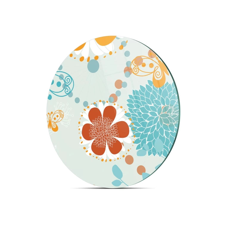 Tempered 12 inch Round Glass Cutting Board - Pastel Flowers