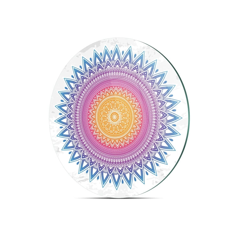 Tempered 12 inch Round Glass Cutting Board - Mandala Sun