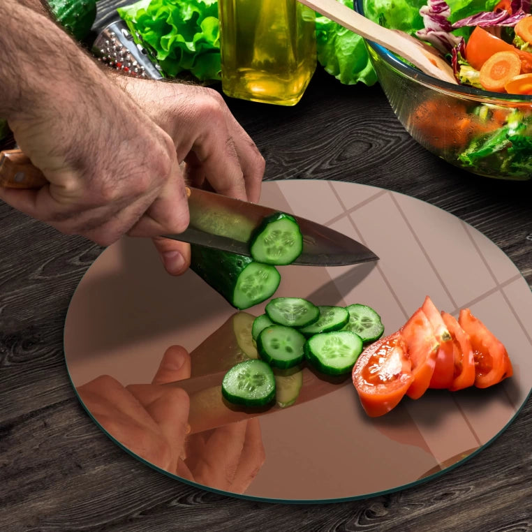 Tempered 12 inch Round Glass Cutting Board - Coffee-colored