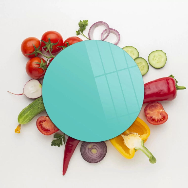 Tempered 12 inch Round Glass Cutting Board - Turquoise