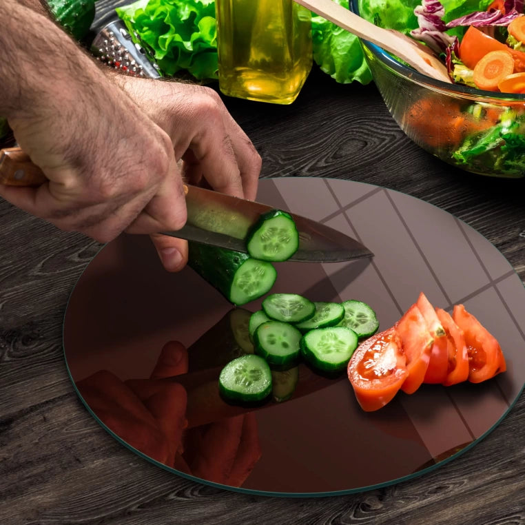 Tempered 12 inch Round Glass Cutting Board - Dark Chocolate