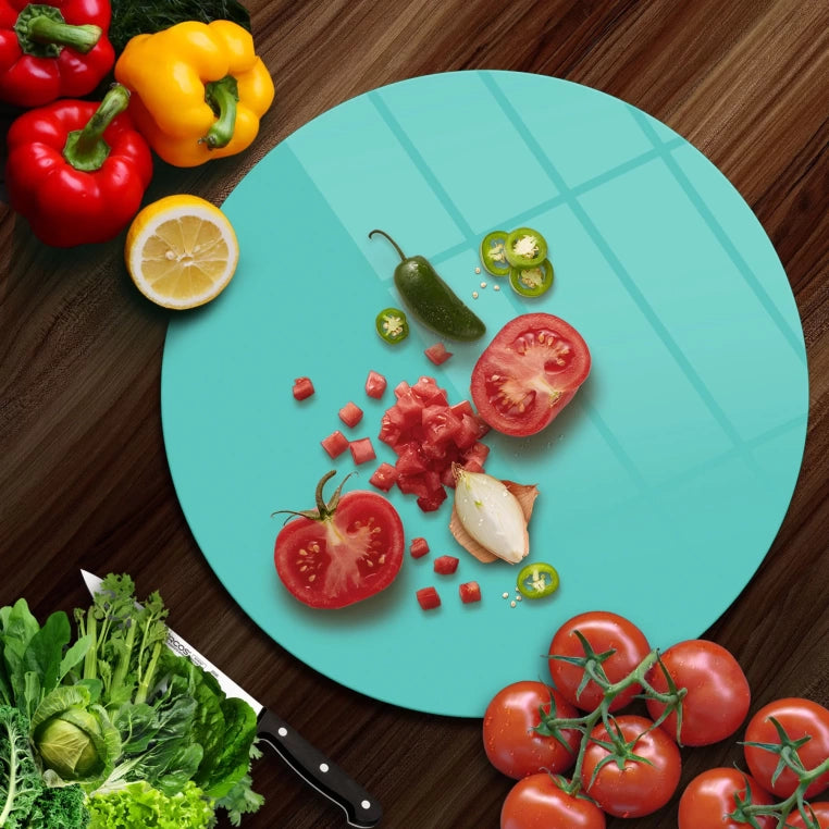 Tempered 12 inch Round Glass Cutting Board - Turquoise