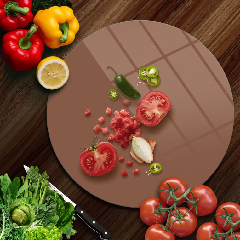 Tempered 12 inch Round Glass Cutting Board - Coffee-colored