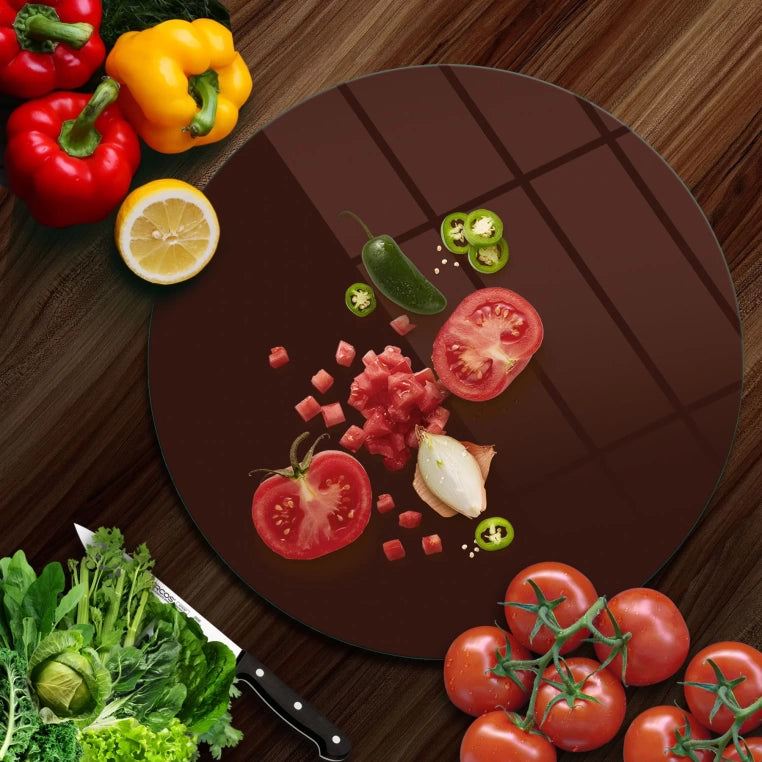 Tempered 12 inch Round Glass Cutting Board - Dark Chocolate