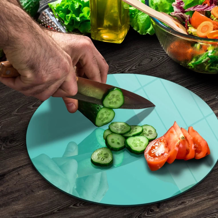 Tempered 12 inch Round Glass Cutting Board - Turquoise