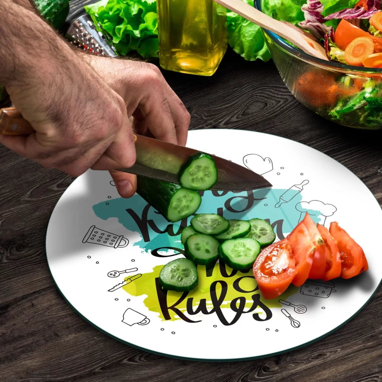 Tempered 12 inch Round Glass Cutting Board - My Kitchen My Rules