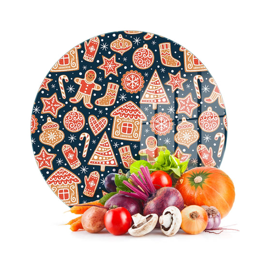 Tempered 12 inch Round Glass Cutting Board - Christmas Cookies