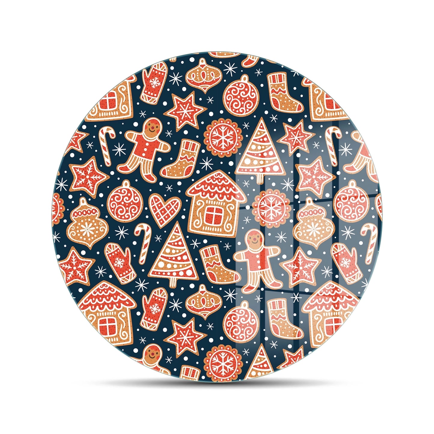 Tempered 12 inch Round Glass Cutting Board - Christmas Cookies