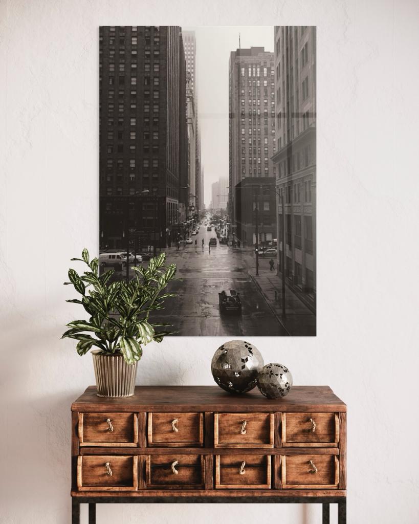 Vivantes Tempered Glass Wall Art - New York in Black and White