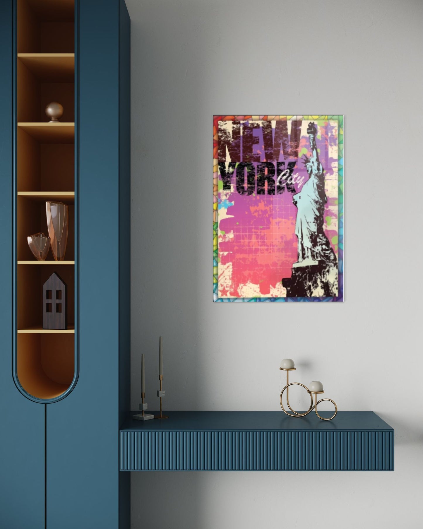 Vivantes Tempered Glass Wall Art - New York City with Colors