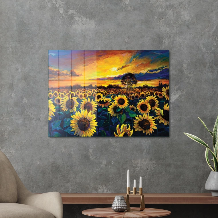 Vivantes Tempered Glass Wall Art- Sunflowers in Dawn