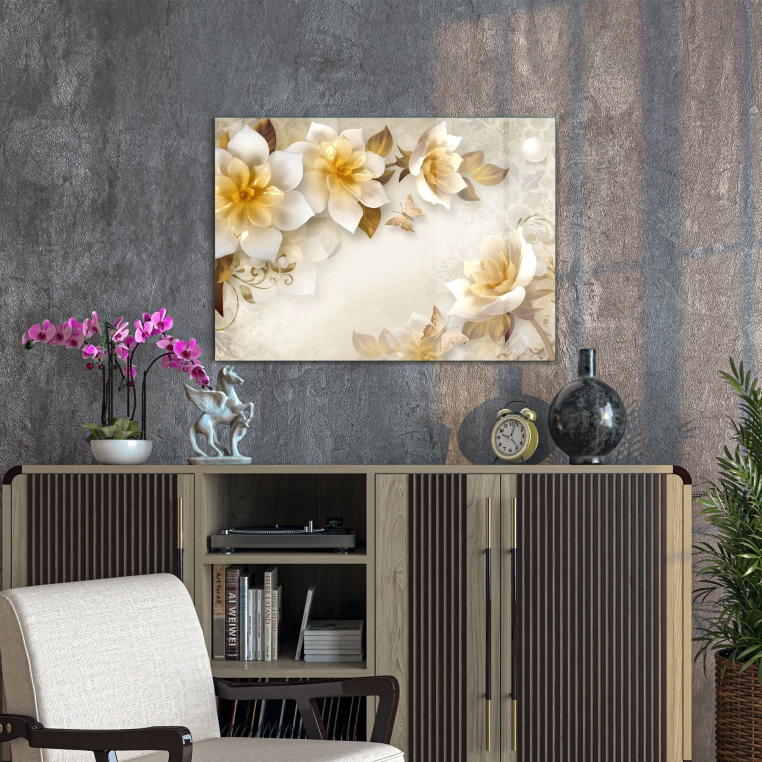 Vivantes Tempered Glass Wall Art - White Flowers